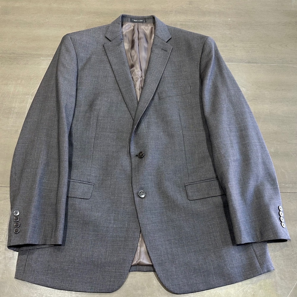 Calvin Klein Mens‎ 48L Grey Wool Blazer Micro Check 2 Button Sport Coat Jacket
